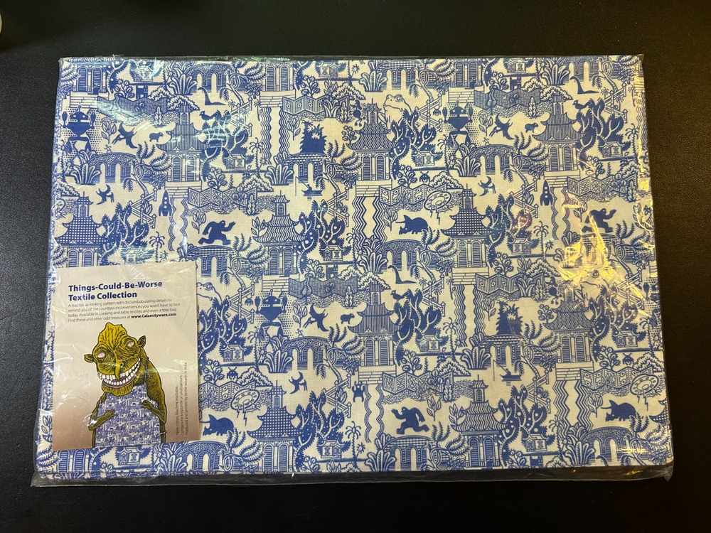 Calamityware Things Could Be Worse Blue Placemats Set of 4 100% Cotton New